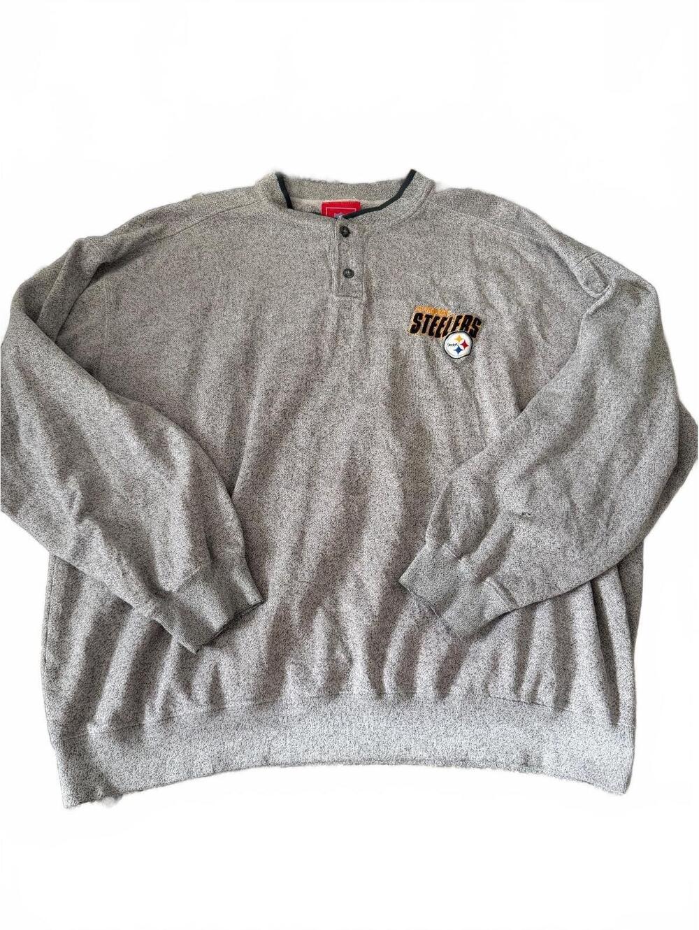 Pittsburgh Steelers NFL Gray Henley Pullover Sweatshirt Adult large